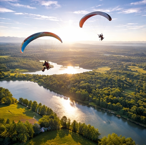 Aerial powered paraglider view